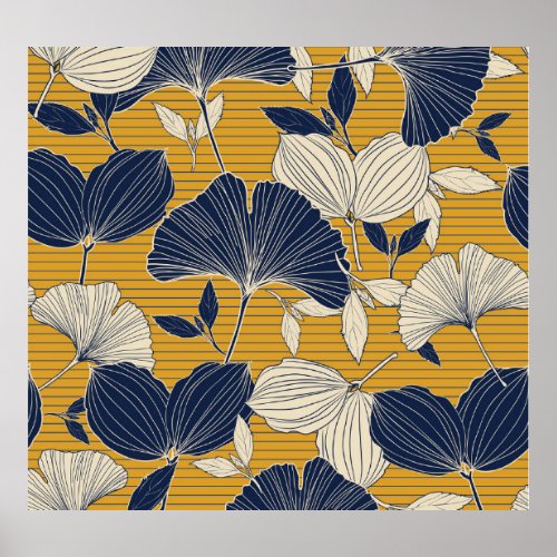 Tropical Plants Seamless Leaf Pattern Poster