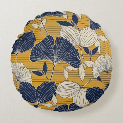 Tropical Plants Seamless Leaf Pattern Round Pillow