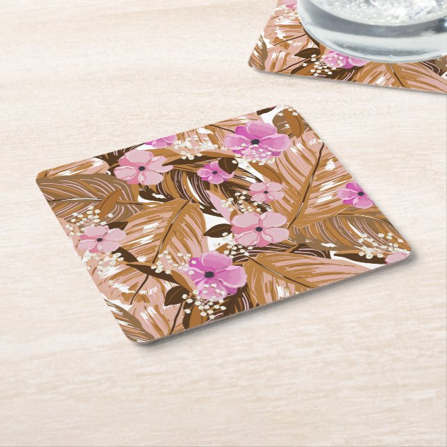 Tropical Plants Square Paper Coaster (Angled)