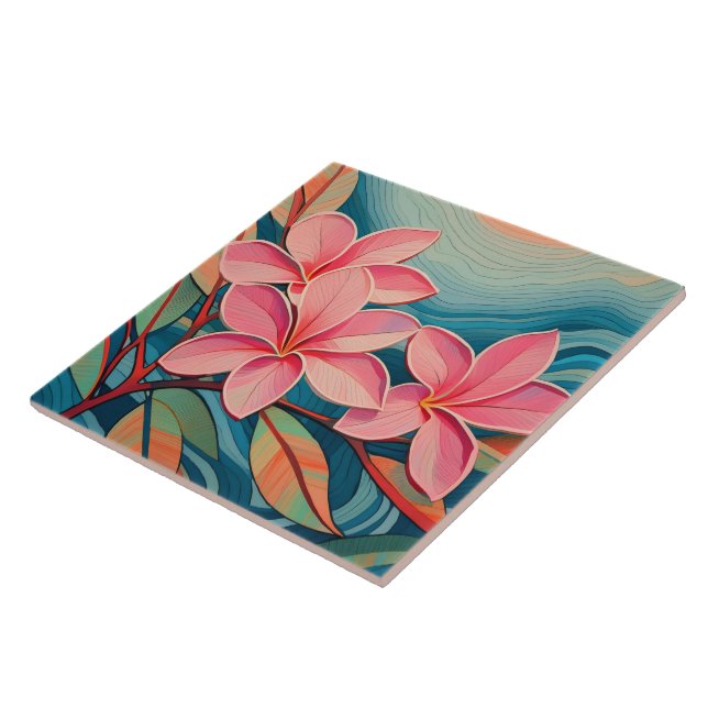 Tropical plumeria art ceramic tile (Side)