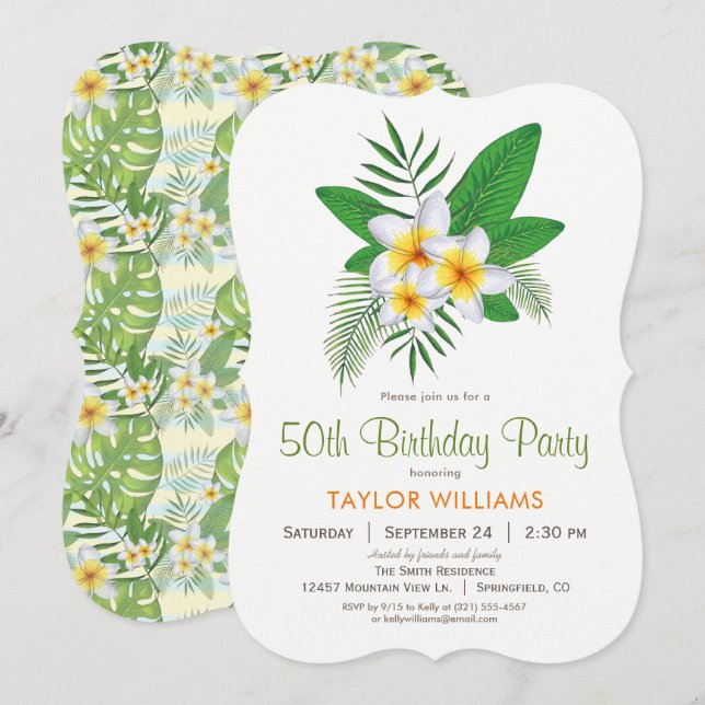 Tropical Plumeria Birthday Party Invitation (Front/Back)