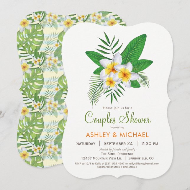 Tropical Plumeria Couples Shower Invitation (Front/Back)