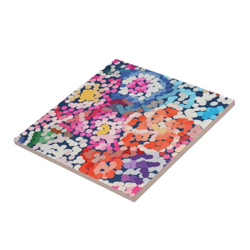Tropical Plumeria Dotted Spotted Flowers Abstract  Ceramic Tile