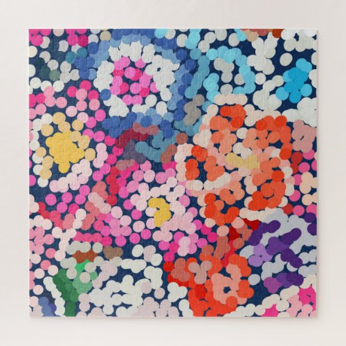 Tropical Plumeria Dotted Spotted Flowers Abstract Jigsaw Puzzle