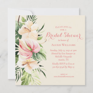 Tropical Plumeria & Flamingo Lily Bridal Shower In Invitation