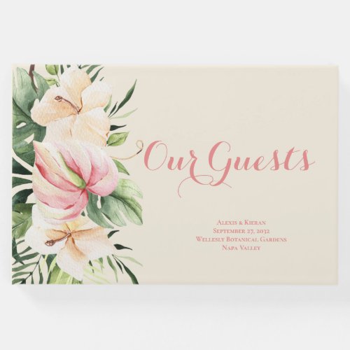 Tropical Plumeria  Flamingo Lily Floral Guest Boo Guest Book