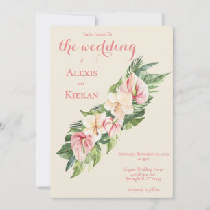 Tropical Plumeria & Flamingo Lily Garland Invitati Invitation