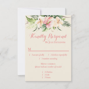 Tropical Plumeria & Flamingo Lily RSVP w/menu Choi Card