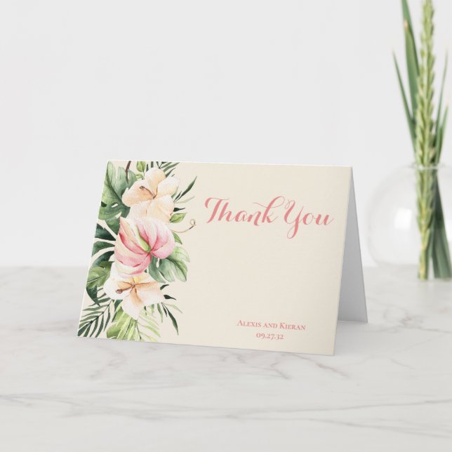 Tropical Plumeria & Flamingo Lily Thank You Note (Front)