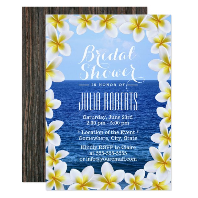 Tropical Plumeria Floral Frame Beach Bridal Shower Invitation