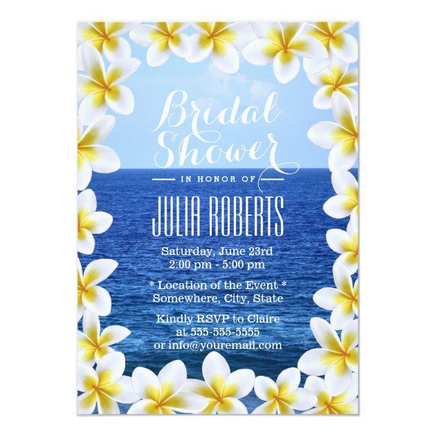 Tropical Plumeria Floral Frame Beach Bridal Shower Invitation