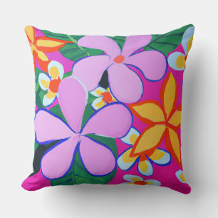 Tropical plumeria floral throw pillow