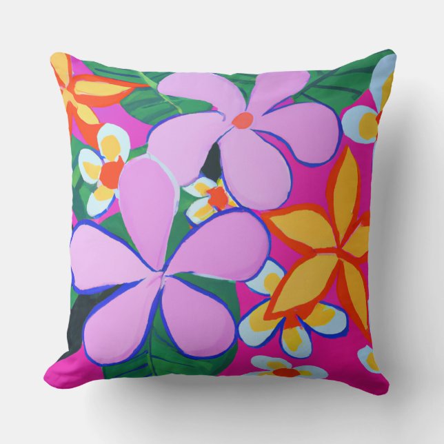 Tropical plumeria floral throw pillow (Front)