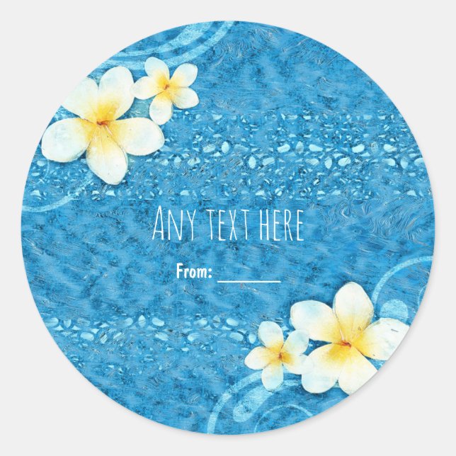 Tropical Plumeria Flower Blue Summer Party Favor Classic Round Sticker (Front)
