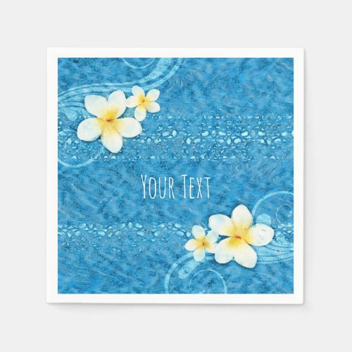 Tropical Plumeria Flower Blue Summer Party Paper Napkins