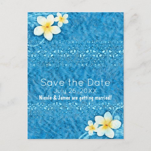 Tropical Plumeria Flower Blue Summer Save The Date Announcement Postcard