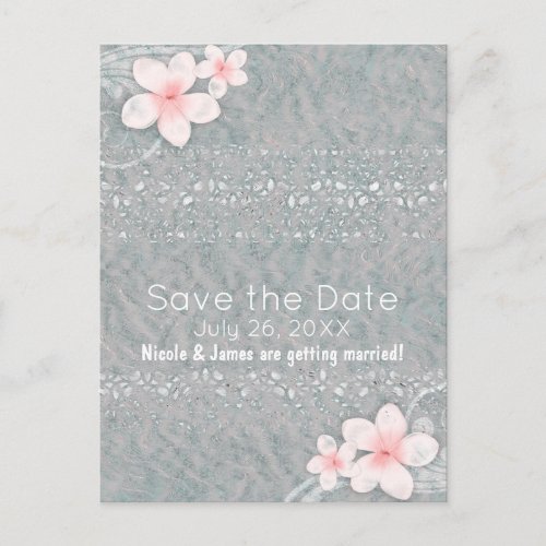 Tropical Plumeria Flower Grey Pink Save the Date Announcement Postcard