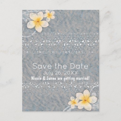 Tropical Plumeria Flower Grey Yellow Save the Date Announcement Postcard