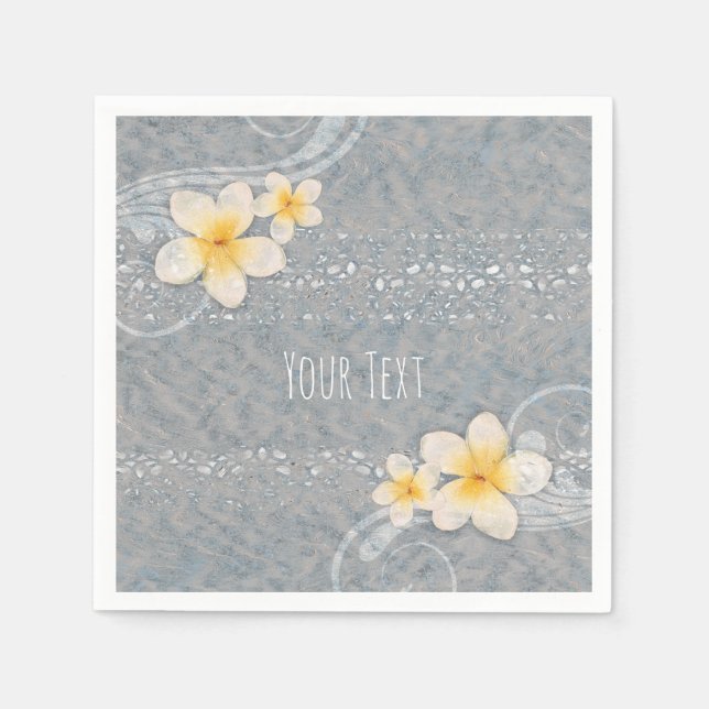 Tropical Plumeria Flower Grey Yellow Summer Party Napkins (Front)