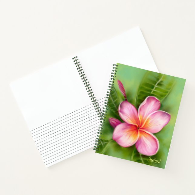Tropical Plumeria Flower Pink Orange Personalized Notebook (Inside)
