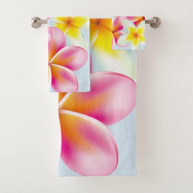 Tropical Plumeria Flowers Bath Towel Set (Insitu)