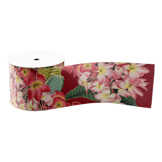 Tropical Plumeria Flowers Floral Satin Ribbon (Spool)