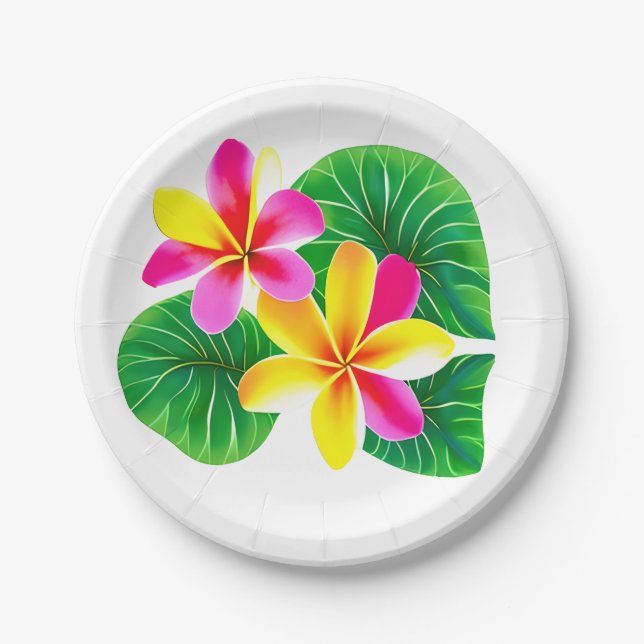 Tropical Plumeria Flowers Paper Plates (Front)