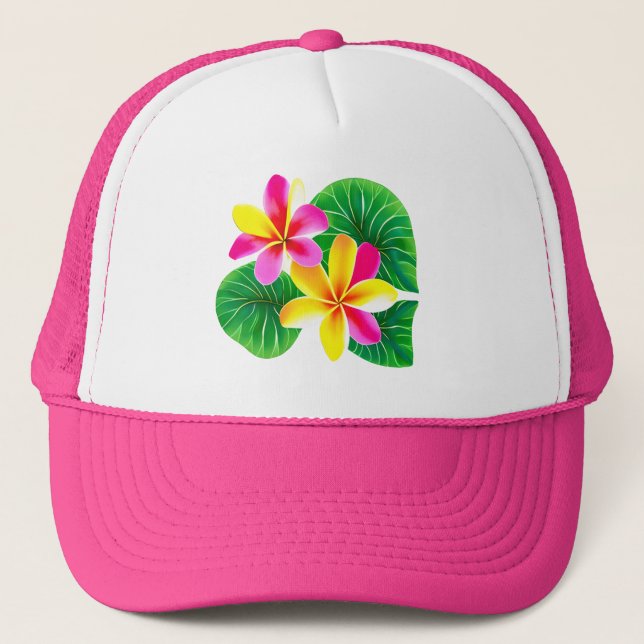 Tropical Plumeria Flowers Trucker Hat (Front)
