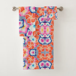 Tropical Plumeria Flowers X Pattern  Bath Towel Set