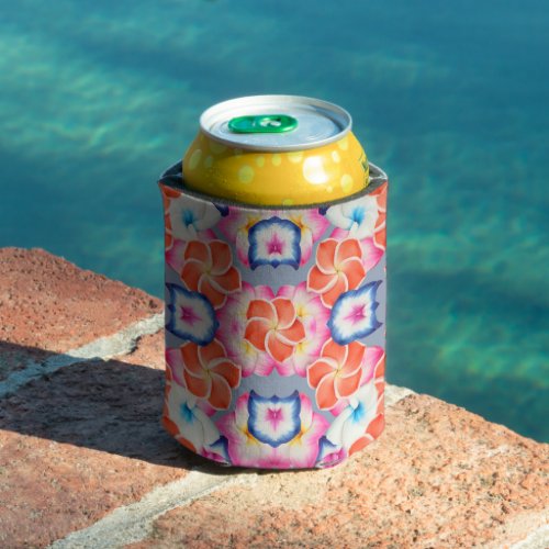 Tropical Plumeria Flowers X Pattern  Can Cooler