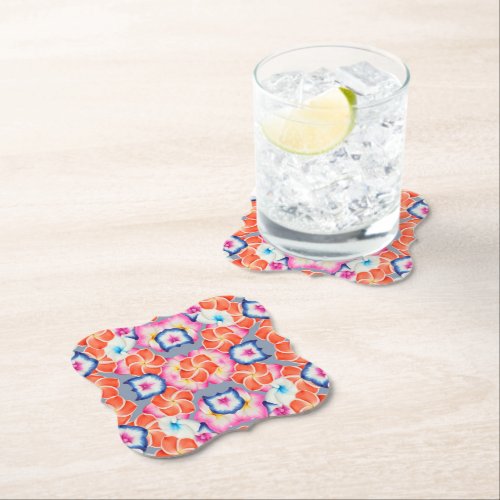 Tropical Plumeria Flowers X Pattern  Paper Coaster