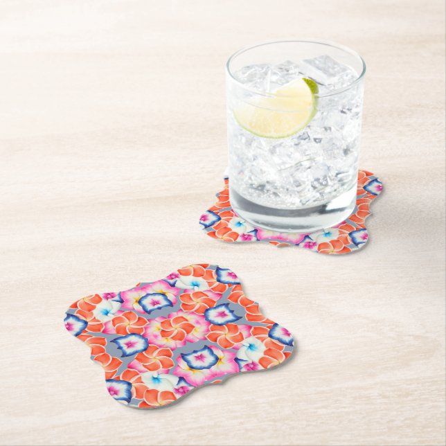 Tropical Plumeria Flowers X Pattern  Paper Coaster (Insitu)