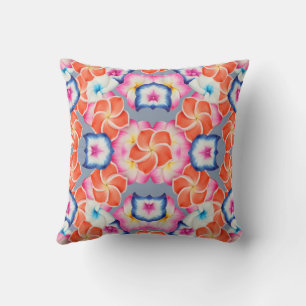 Tropical Plumeria Flowers X Pattern Throw Pillow