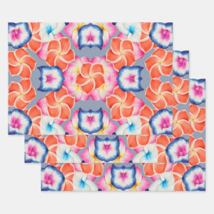 Tropical Plumeria Flowers X Pattern Wrapping Paper Sheets