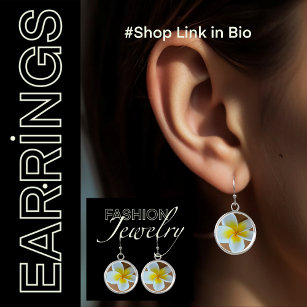 Tropical Plumeria Frangipani Floral Flower  Earrings