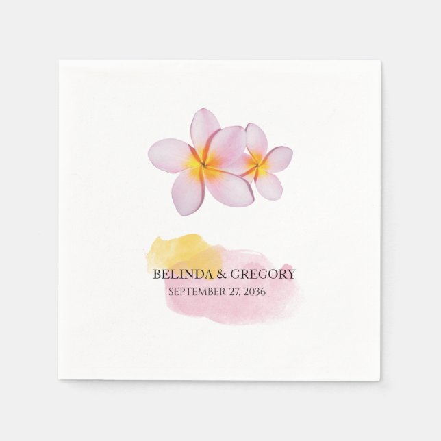 Tropical Plumeria Frangipani Wedding Napkins (Front)
