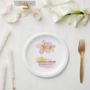 Tropical Plumeria Frangipani Wedding Paper Plates