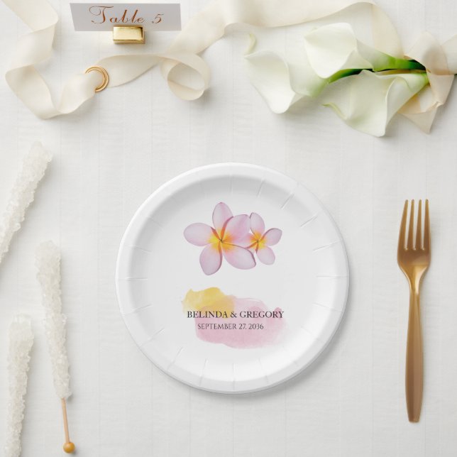 Tropical Plumeria Frangipani Wedding   Paper Plates (Wedding)