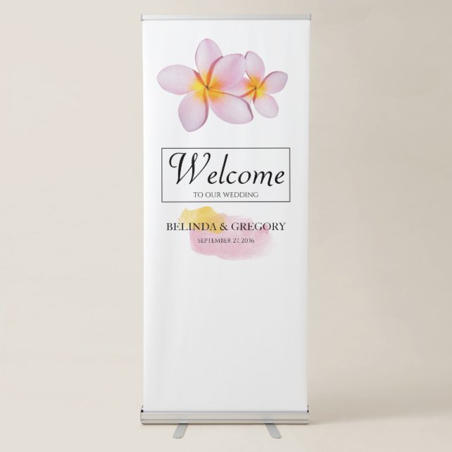 Tropical Plumeria Frangipani Wedding Welcome Sign (Front)