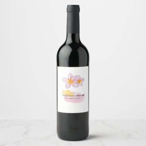 Tropical Plumeria Frangipani Wedding Wine Label