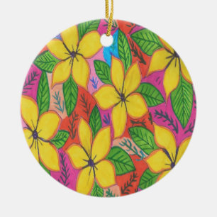 Tropical Plumeria Garden Ceramic Ornament