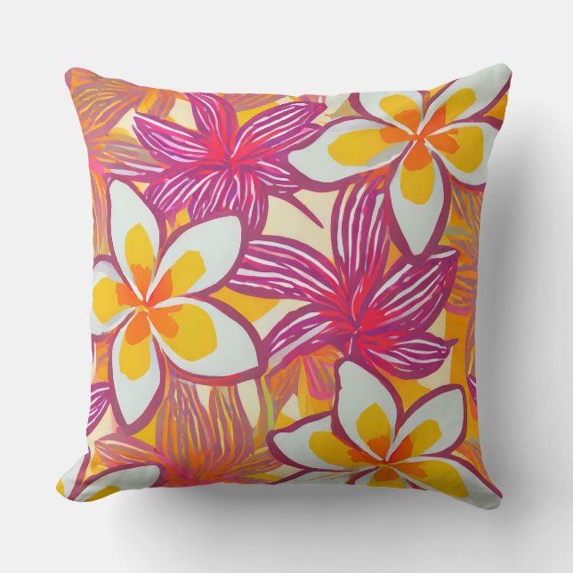 Tropical plumeria Hawaii throw pillow (Front)