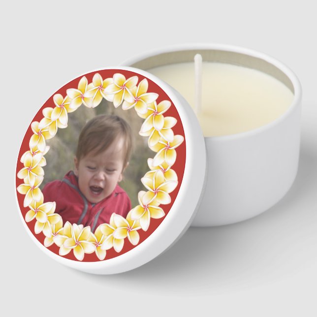 Tropical Plumeria Lei Photo Ornament Mini Candle Favors (Corner)