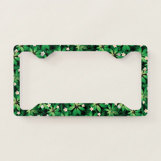 Tropical plumeria lush forest license plate frame (Front)