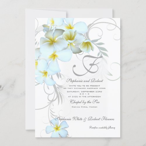 Tropical Plumeria Monogram Wedding Invitations