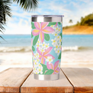 Tropical Plumeria on baby blue Insulated Tumbler