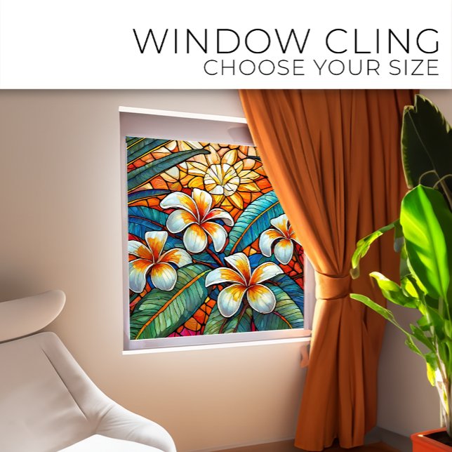 Tropical plumeria on orange Stained glass art Window Cling (Creator Uploaded)