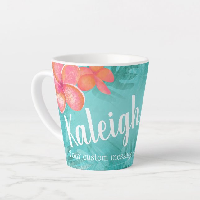 Tropical Plumeria Personalized Coffee Mug (Left Angle)