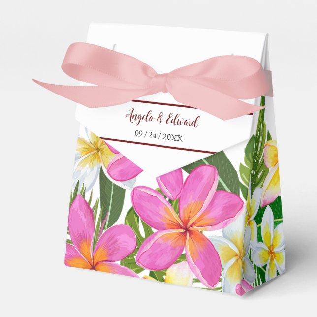 Tropical Plumeria Temple Tree Wedding Favor Box (Front Side)