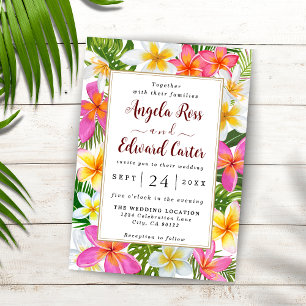 Tropical Plumeria Temple Tree Wedding Invitation